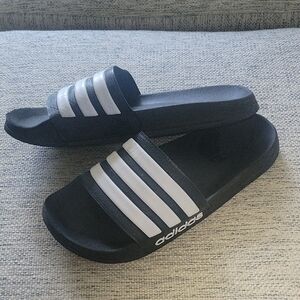 Black and White Striped Slides Size 8 Adidas Preowned